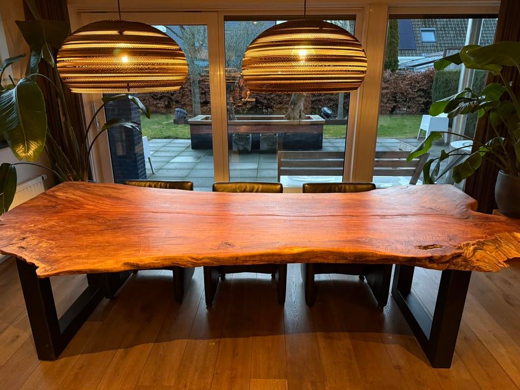Boomstam tafel Lychee 2,95m - 1,3m, Huis en Inrichting, Tafels | Eettafels, Gebruikt, 200 cm of meer, 50 tot 100 cm, Vijf personen of meer