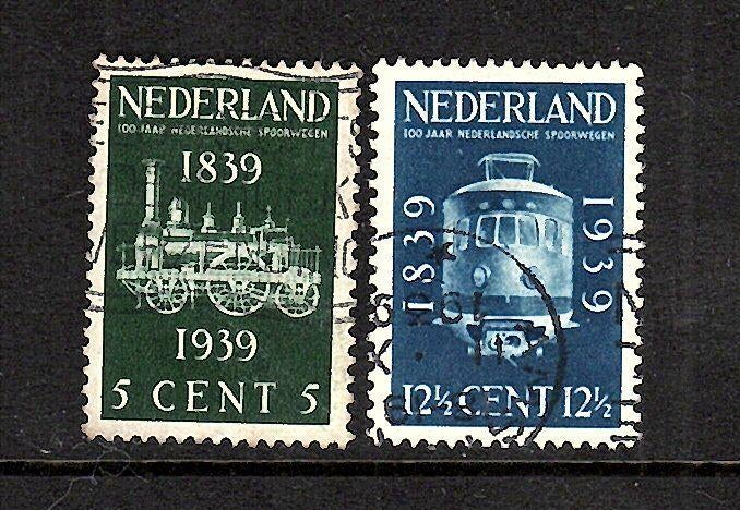 399nvph 325-326spoorwegjubileumzegels1939 gebruikt zie scan, Ophalen of Verzenden, T/m 1940, Gestempeld