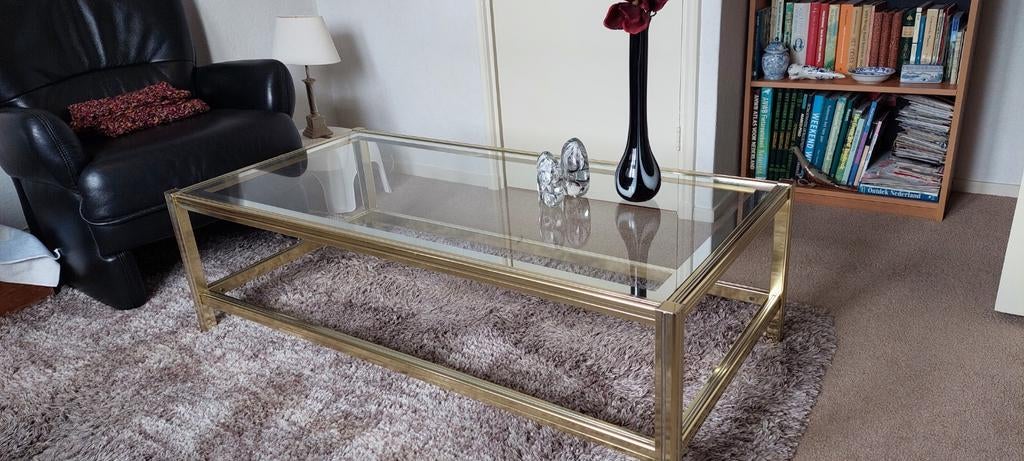 Mooie glazen salontafel met chromen onderstel, Ophalen, 100 tot 150 cm, 50 tot 100 cm, Minder dan 50 cm