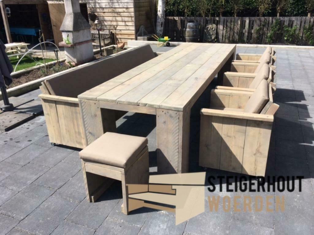 Steigerhouten tuinset met 6 stoelen tuintafel steigerhout, Verzenden, Steigerhout, Nieuw, Bank