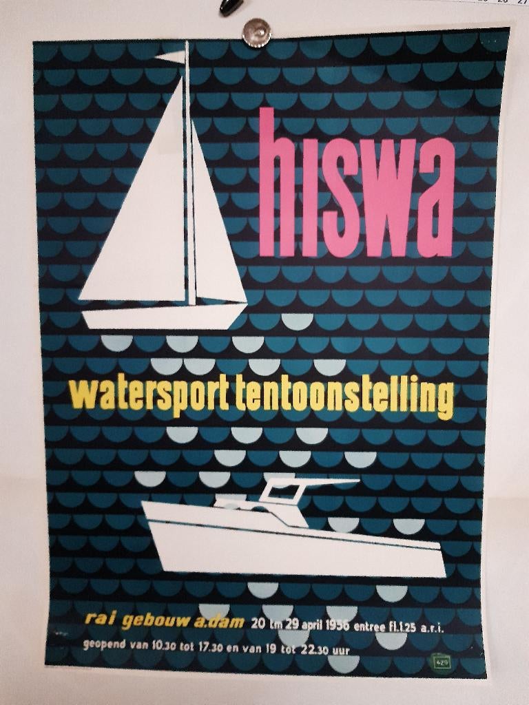 Originele poster HISWA RAI Amsterdam met archiefetiket, Verzamelen, Verzenden, A1 t/m A3, Reclame, Rechthoekig Staand
