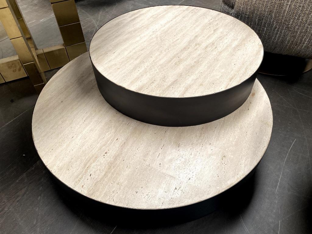 Richmond Interiors salontafel Avalon 2-laags travertin blad, Ophalen, 50 tot 100 cm, Overige materialen, Rond