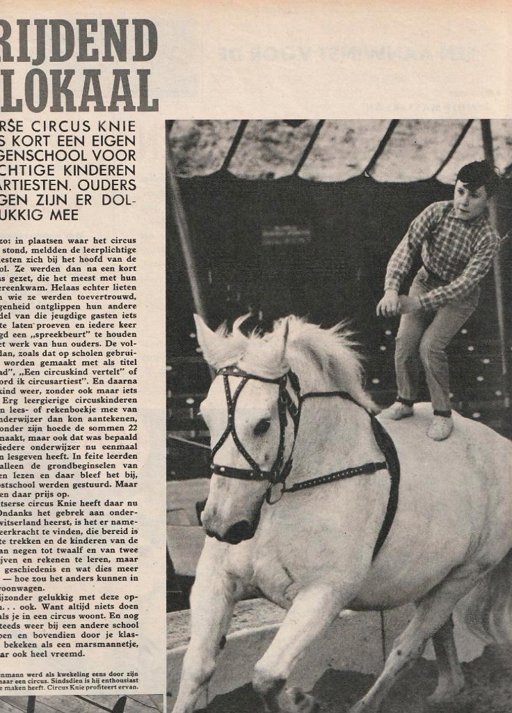 Vintage knipsel 1964 Circus Knie kinderen naar school, Verzenden, 1960 tot 1980, Nederland, Tijdschrift