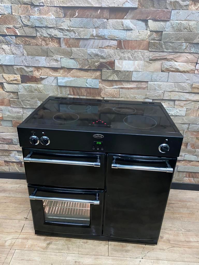 Luxe Belling INDUCTIE Fornuis 4 kookzones zwart (Compleet), Fornello Esperta, Grill, Zo goed als nieuw, Energieklasse A of zuiniger