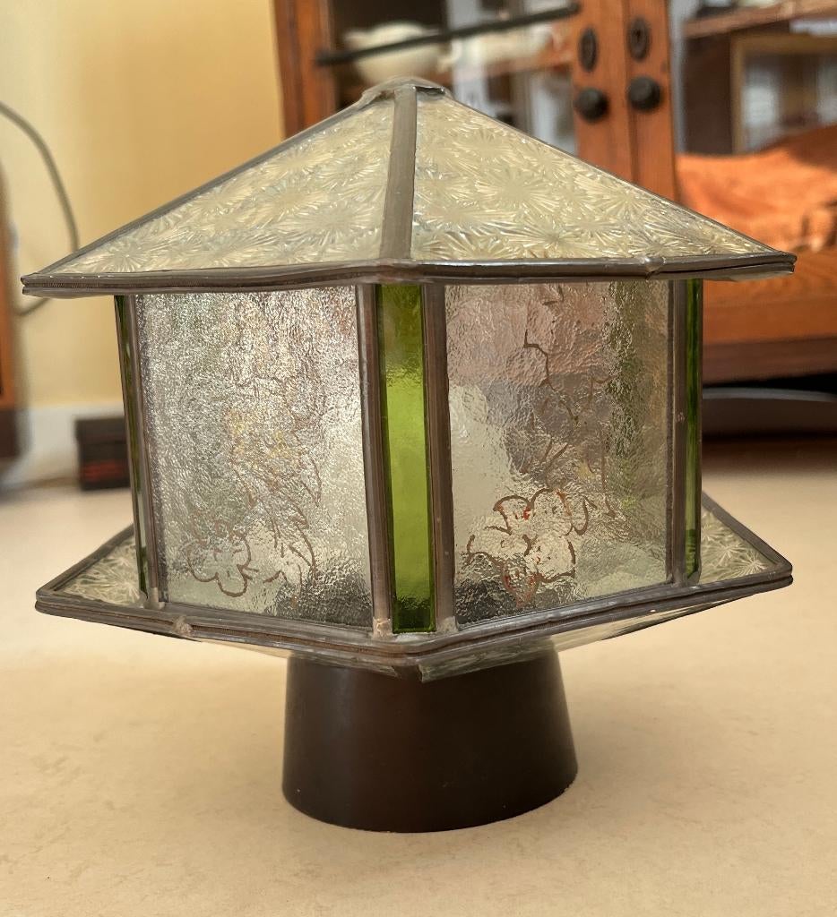 Glas in lood plafondlampje (Amsterdamse school/Art Deco)), Ophalen, Gebruikt, Glas, Amsterdamse School, Art Deco, Vintage, Retro