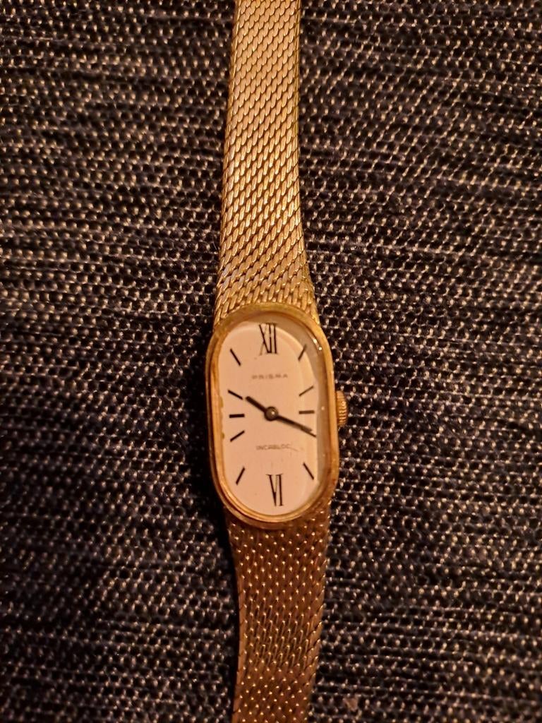 Vintage Prisma Goud kleurige Dameshorloge, Overige merken, Staal, Gebruikt, Polshorloge