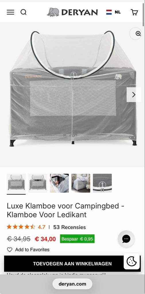 Deryan Babybed Muggennet - Reisbedje, Ophalen of Verzenden, Zo goed als nieuw, Reisbedje