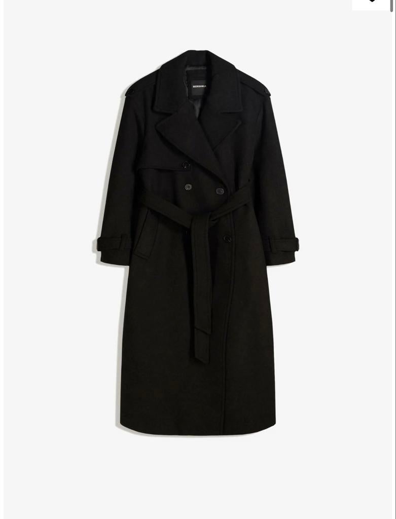 Zwarte Bershka Trenchcoat - Maat M, Ophalen of Verzenden, Zo goed als nieuw, Maat 38/40 (M), Zwart