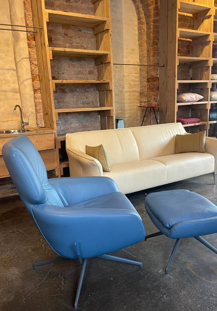Leolux Lloyd draai-relaxfauteuil met hocker NIEUW, Ophalen, Nieuw, 75 tot 100 cm, Leer