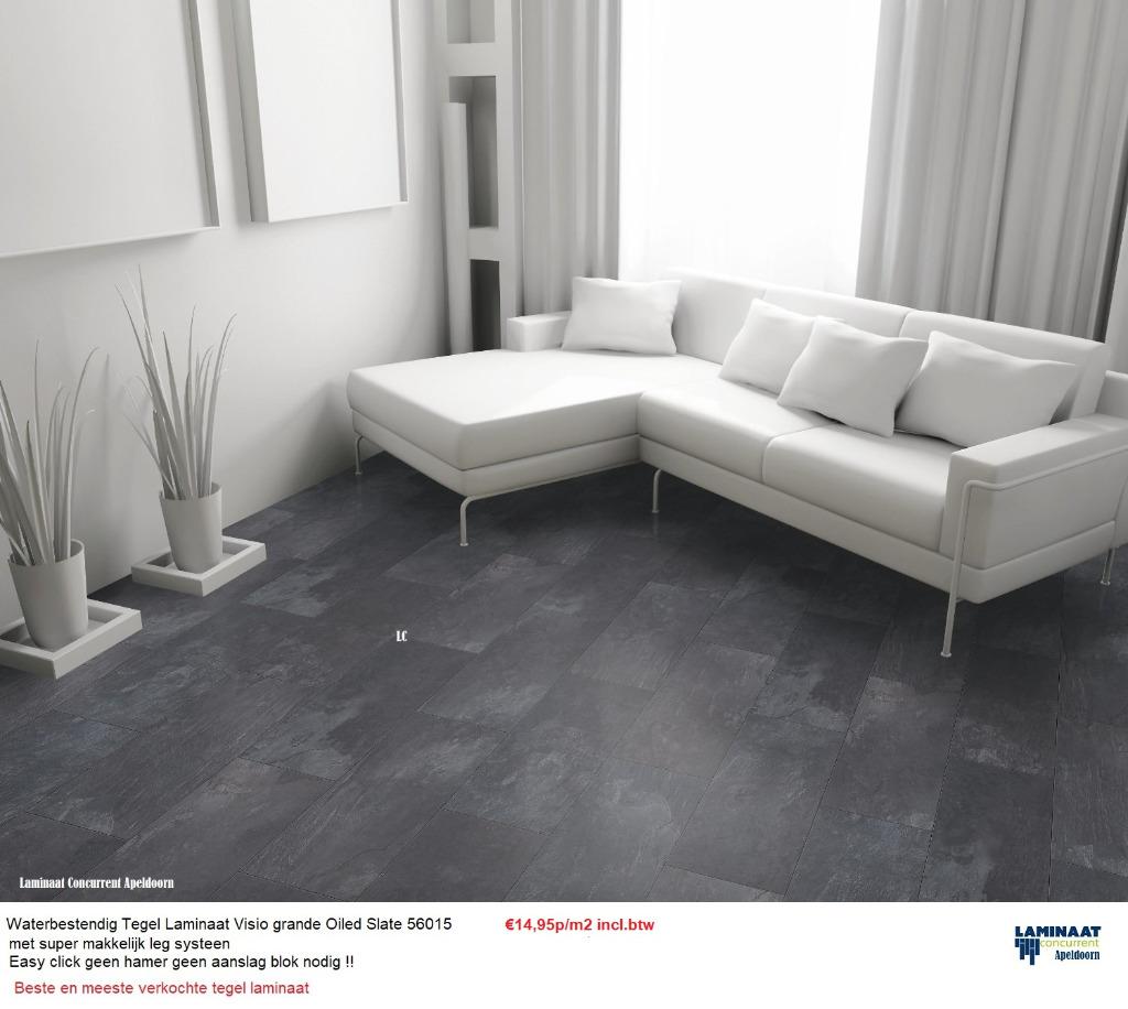 Waterbestendig Tegel Laminaat Oiled Slate 56015 Antraciet, Huis en Inrichting, Stoffering | Vloerbedekking, Nieuw, Grijs, Ophalen of Verzenden