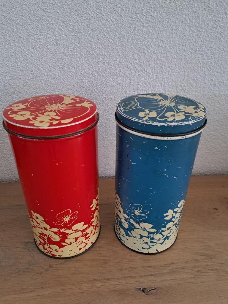 Vintage retrostijl blauwe beschuitbus Hooimeijer, Ophalen of Verzenden, Gebruikt, Beschuit, Overige merken
