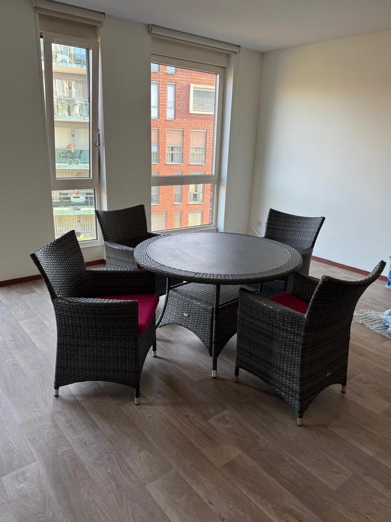Tuinset, ronde tafel met 4 stoelen, inclusief losse kussens, Ophalen