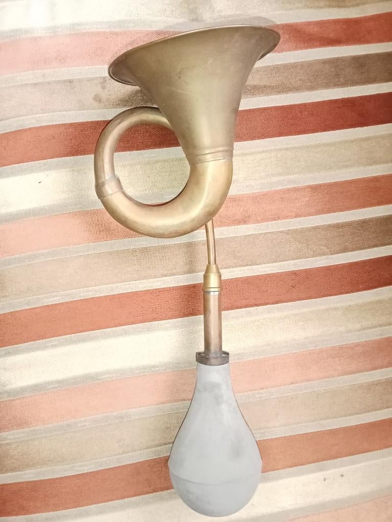 Vintage Koperen Claxon / Toeter met Rubberen Balg, Motoren, Ophalen of Verzenden, Gebruikt
