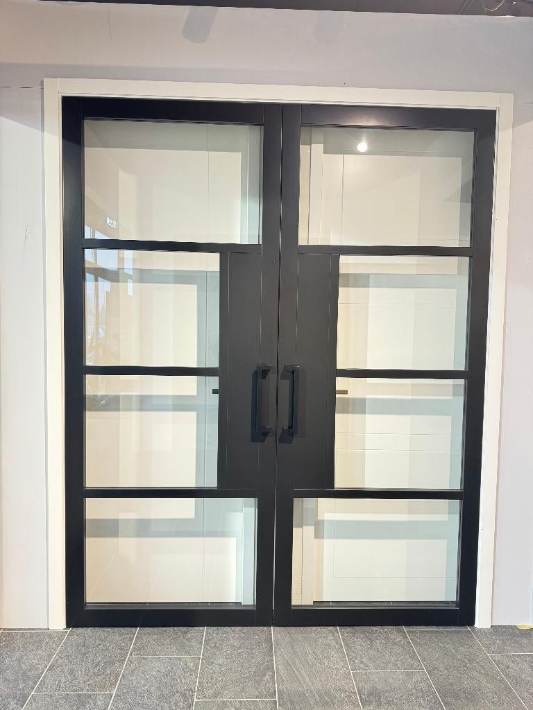 Houten dubbele deur zwart gegrond blank glas, Ophalen, 80 tot 100 cm, 215 cm of meer, Binnendeur