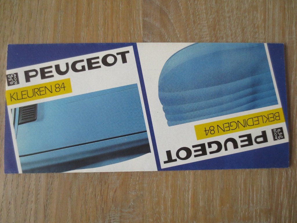 Autofolder: Kleuren en Bekeldingen Folder Peugeot uit 1984., Ophalen of Verzenden, Nieuw, Peugeot