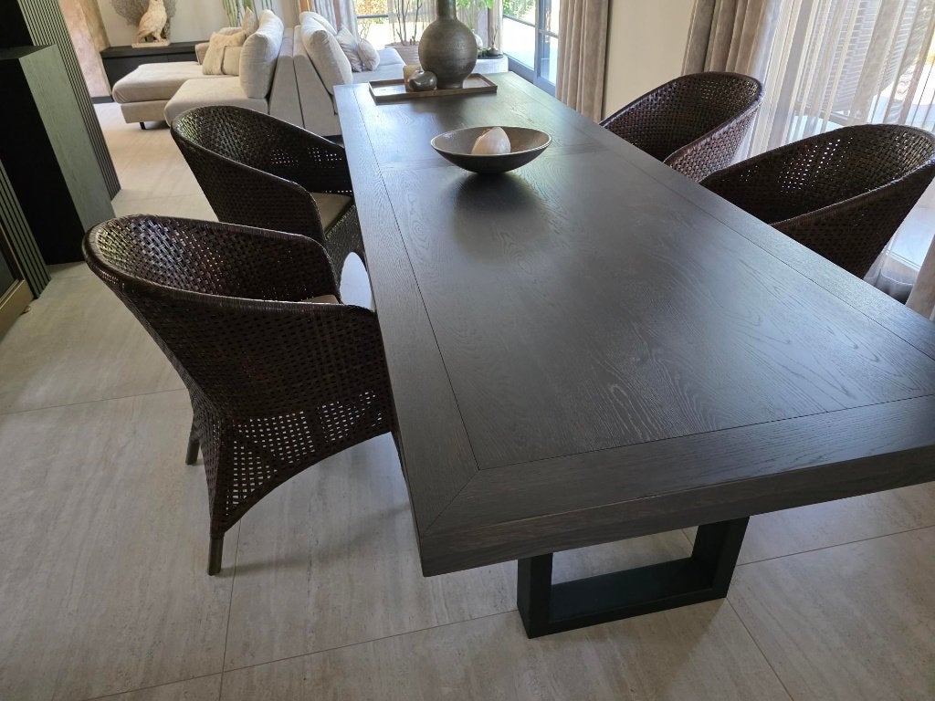 eetkamer stoelen  Donker bruin gevlochten leder 4 stuks, Huis en Inrichting, Modern Klassiek, Bruin, Leer, Ophalen of Verzenden