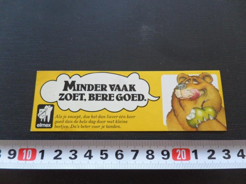 sticker elmex tandpasta strip beer minder vaak zoet beregoed, Verzamelen, Ophalen, Zo goed als nieuw
