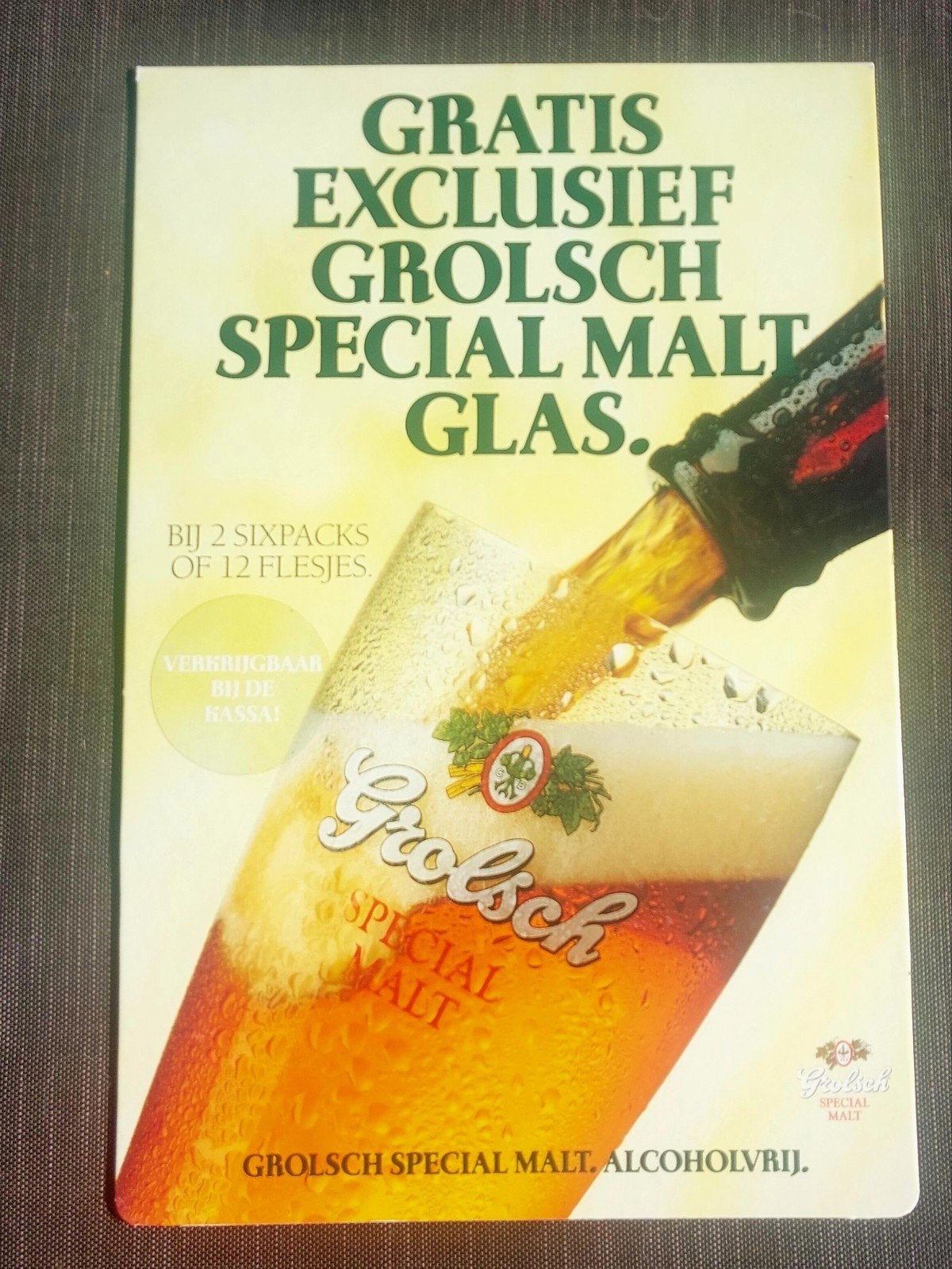 Grolsch Reclamebord Karton - Special Malt Glas 45x30 cm, Ophalen of Verzenden