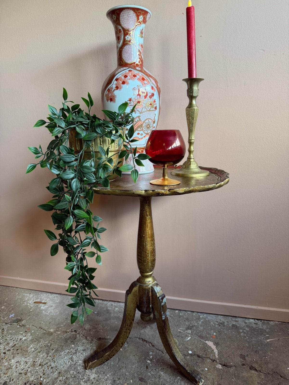 intage Florentijns Wijntafeltje – Handbeschilderd Italiaans, Minder dan 55 cm, Gebruikt, Hout, Ophalen