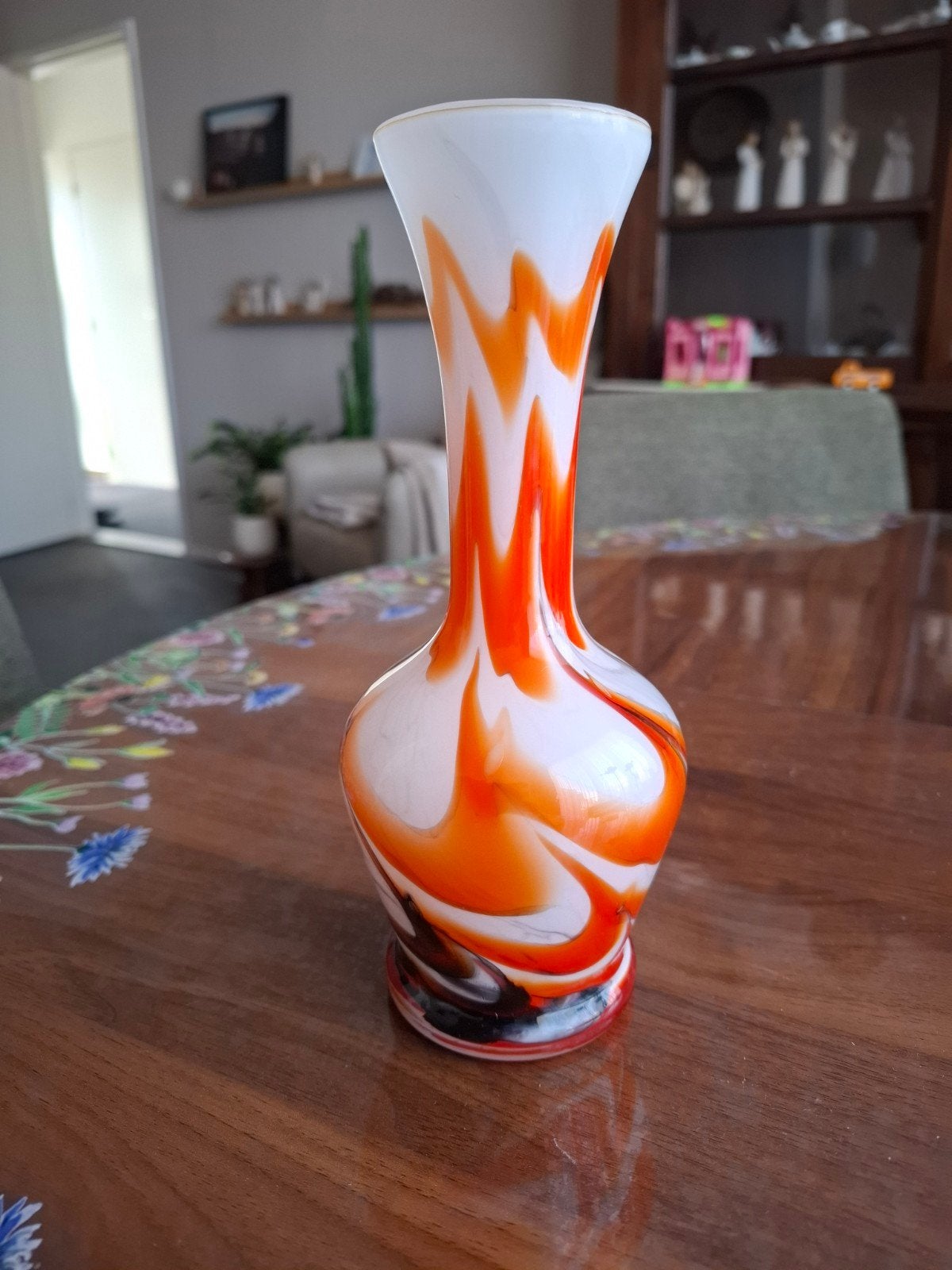 Vintage Murano-stijl vaas, oranje en wit, Ophalen of Verzenden