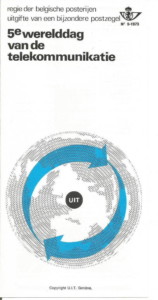 FDC 9/1973 Oostende 13-05-73 Dag vd Telekom. 3,50 Fr (NL), Met stempel, Ophalen of Verzenden, Gestempeld, 1e dag stempel