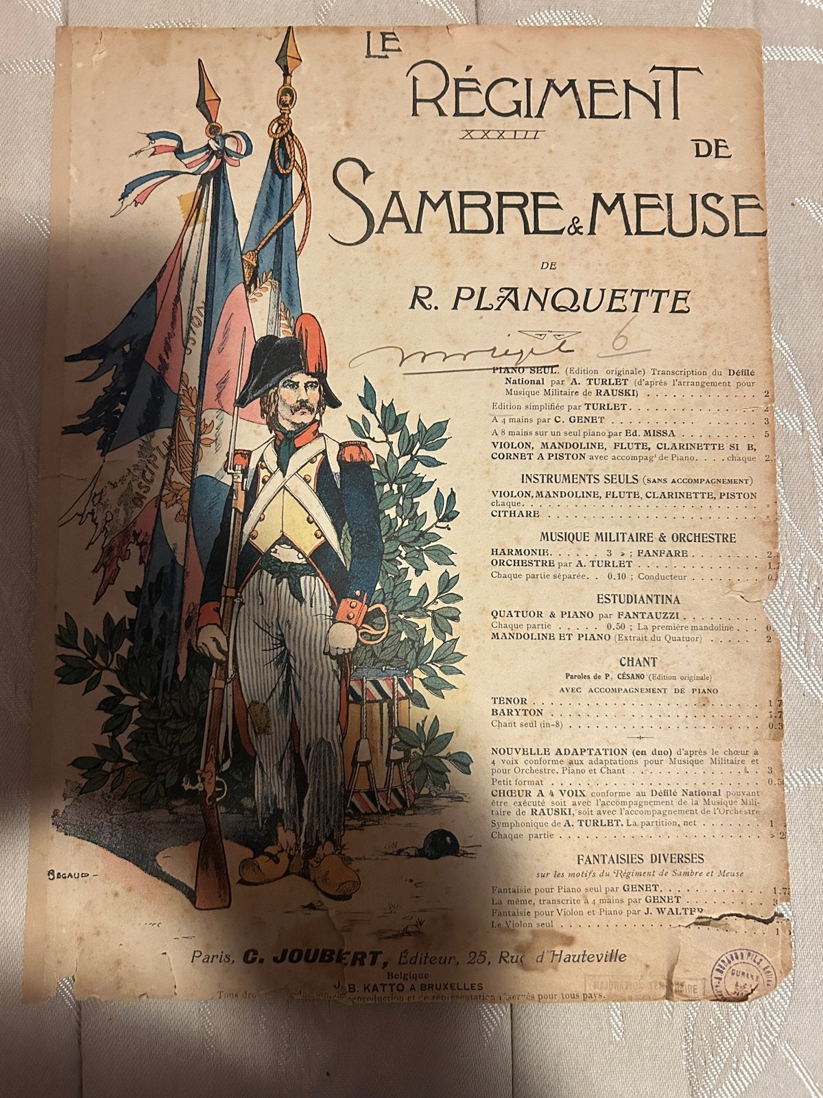 Antiek bladmuziek: Le Régiment de Sambre et Meuse, Muziek en Instrumenten, Gebruikt, Klassiek, Overige soorten, Ophalen of Verzenden
