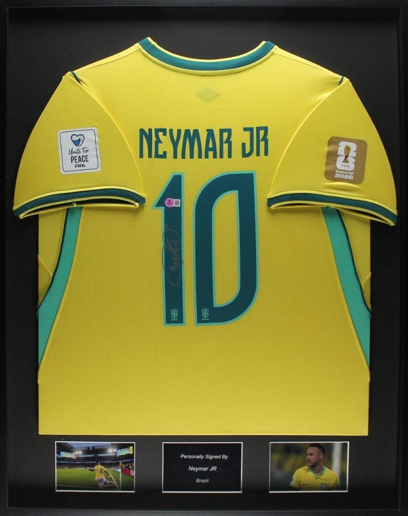 Neymar JR Brazilië WK 2026 ingelijst gesigneerd Thuis Shirt, Buitenlandse clubs, Soccersignings.nl, Shirt, Nieuw