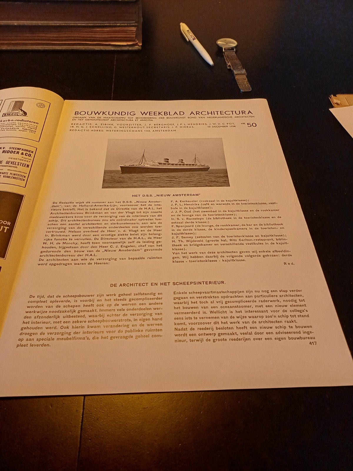 exemplaar Architectura scheepsinterieur Holland Amerikalijn, Ophalen of Verzenden, 1980 tot heden, Krant