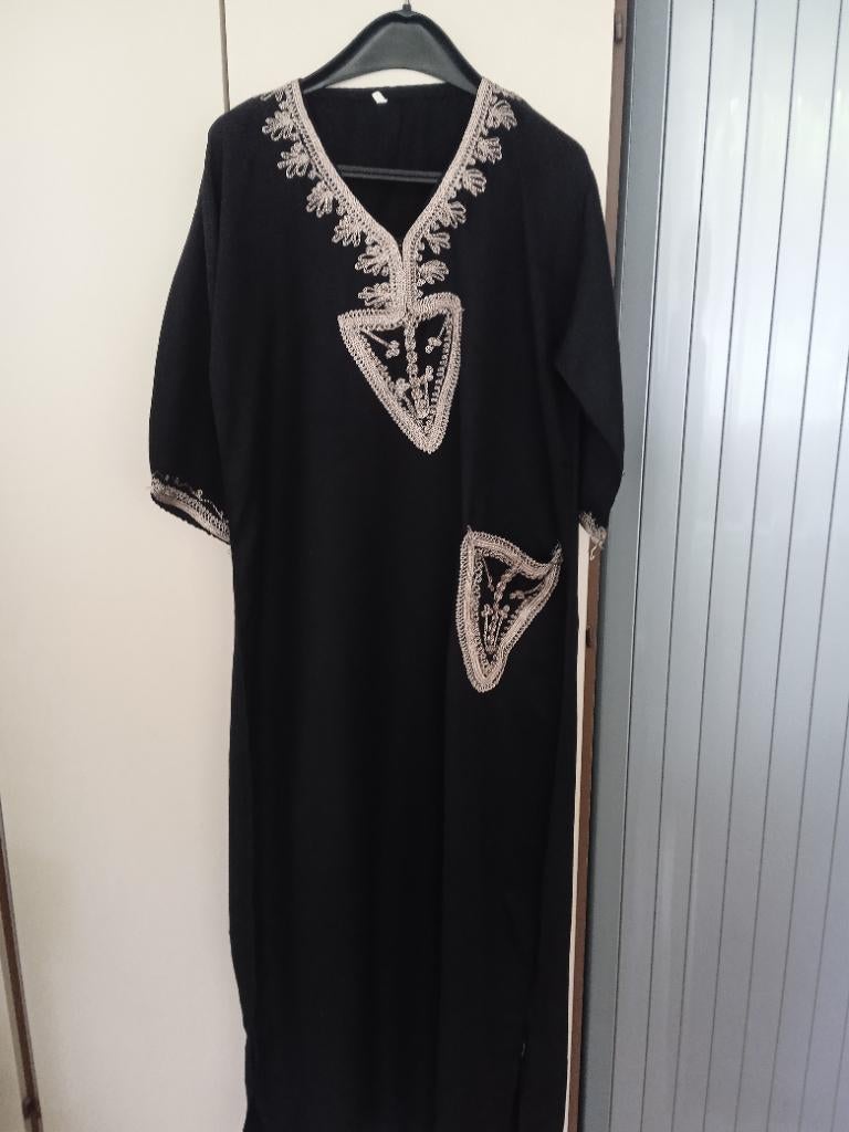 Marokkaanse katoenen kaftan huisjurk (M), Kleding | Dames, Maat 38/40 (M), Verzenden, Zwart, Marokko