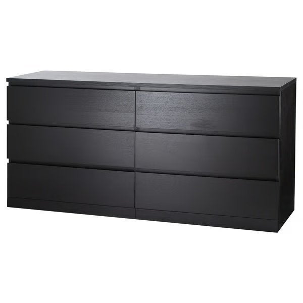 MALM Chest of 6 drawers, black-brown, 160x78 cm, Huis en Inrichting, Kasten | Ladekasten, Ophalen, 5 laden of meer, 75 cm of meer