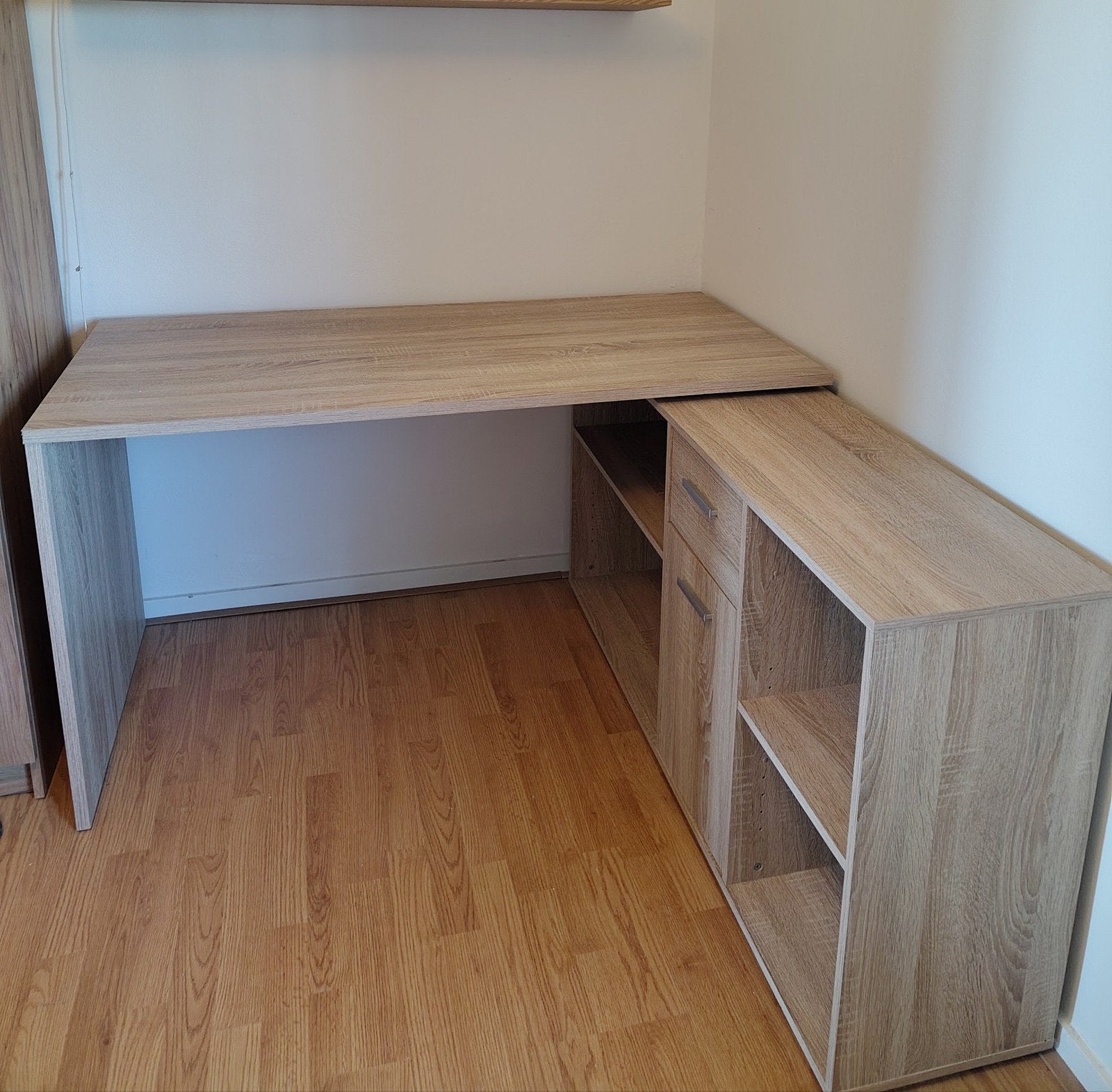 Hoekbureau Lex - Eikenkleur - 136x68x75 cm, Huis en Inrichting, Bureaus, Ophalen, Met lades, Gebruikt, Spaanplaat of MDF