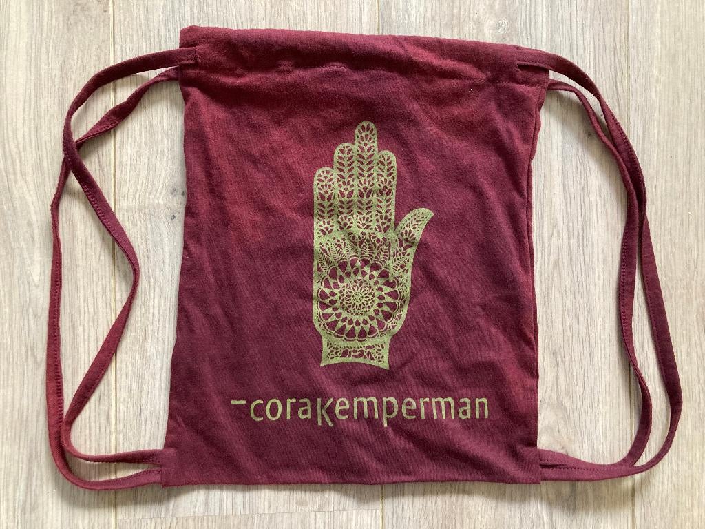 Katoen tasje/rugzakje/schoenenzak - Cora Kemperman, Ophalen of Verzenden, Gebruikt, Gebruiksvoorwerp