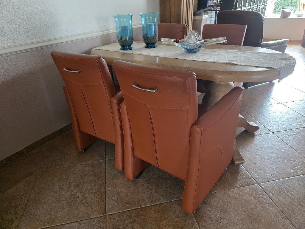 4 eetkamer stoelen leer, Huis en Inrichting, Stoelen, Ophalen, Gebruikt, Overige kleuren, Leer