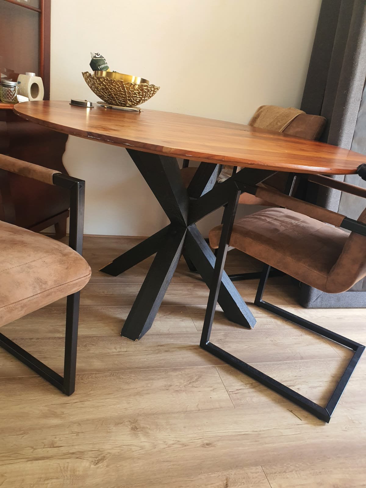 Ronde mangohouten diameter 135cm tafel met op maat gemaakte, Ophalen, Gebruikt, Rond