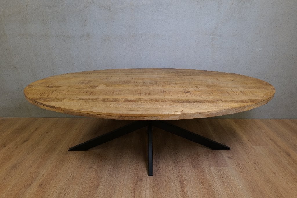 Eettafel ovaal mangohout naturel en zwart 160 t/m 240cm, Huis en Inrichting, Tafels | Eettafels, Landelijk, industrieel, Overige materialen