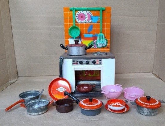 Vintage Fuchs speelgoedkeuken met pannen en accessoires, Ophalen of Verzenden