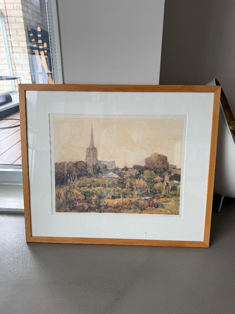 Sepia-aquarel "Gezicht op Zesgehuchten"  Frans Manders, Ophalen of Verzenden