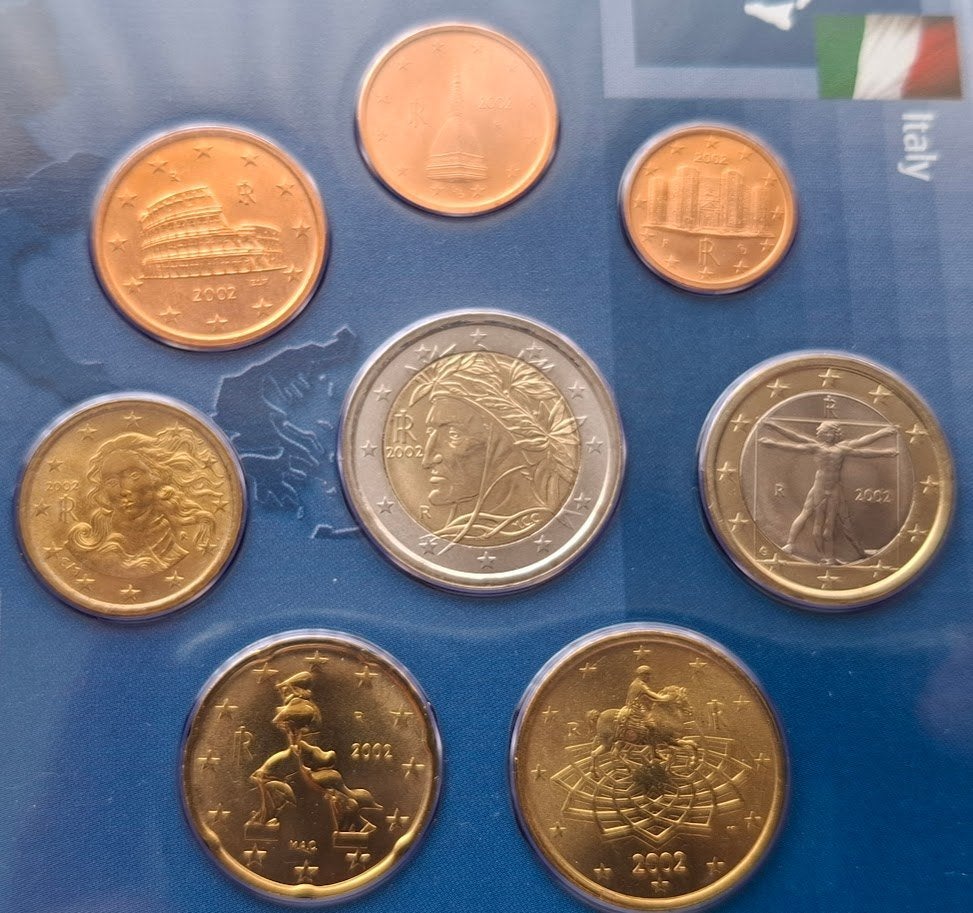 Italië 2002 First Official issue Euro coins UNC jaarset, Verzenden, Italië, Overige waardes, Setje