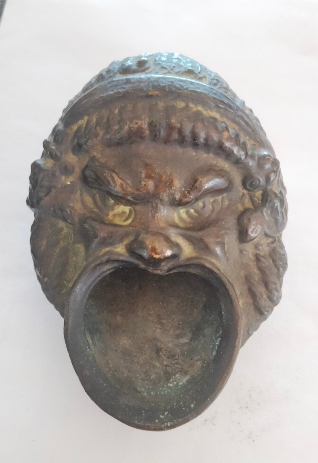 Antieke bronzen/messing sater masker asbakje., Ophalen of Verzenden