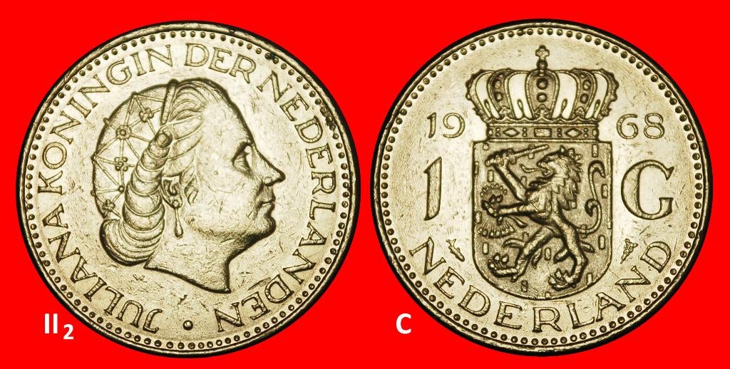 Ⰺ PORTRAIT (1954-1980): NETHERLANDS 1 GULDEN 1968! DISCOVERY, Postzegels en Munten, Munten | Nederland, Losse munt, 1 gulden, Koningin Juliana
