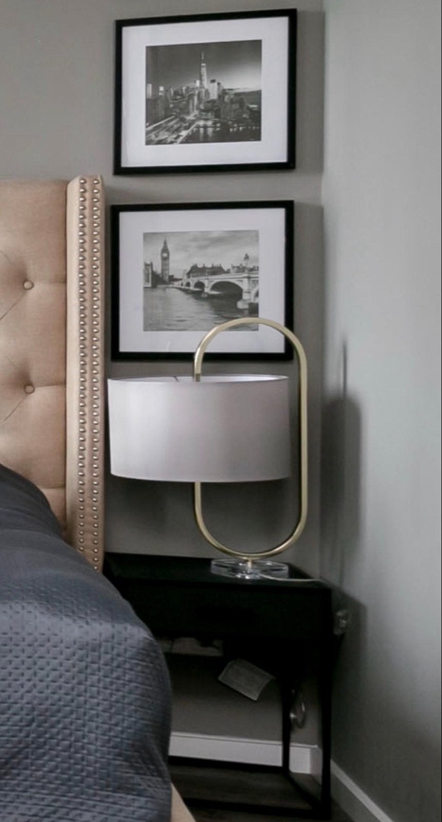 Zara home tafellamp met gouden frame en grijze kap, Ophalen of Verzenden, Zo goed als nieuw, Met kap, Grijs
