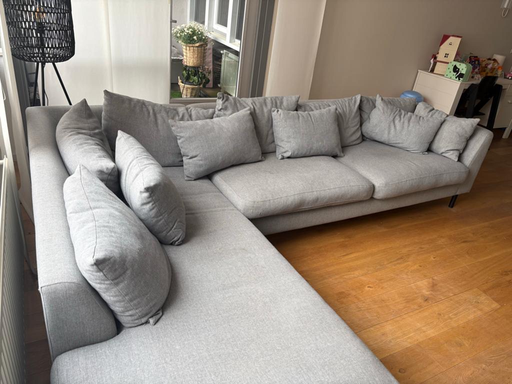 Grijze Hoekbank met Longchair, Huis en Inrichting, Banken | Bankstellen, Ophalen, 250 tot 300 cm, Gebruikt, 100 tot 125 cm