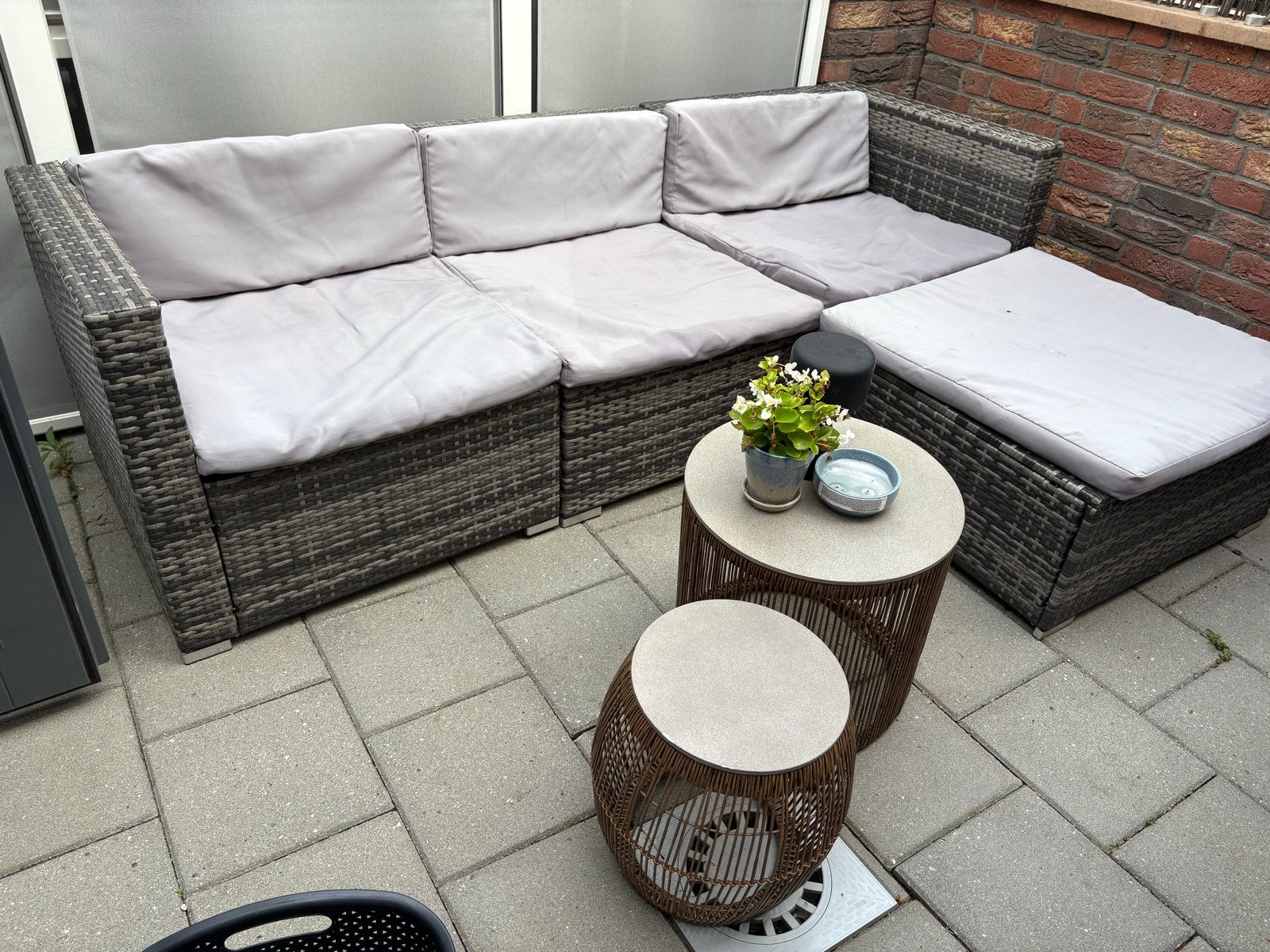 Wicker Loungeset Grijs met Kussens - 218x76x150 cm, Tuin en Terras, Tuinsets en Loungesets, Ophalen, 4 zitplaatsen, Gebruikt, Loungeset