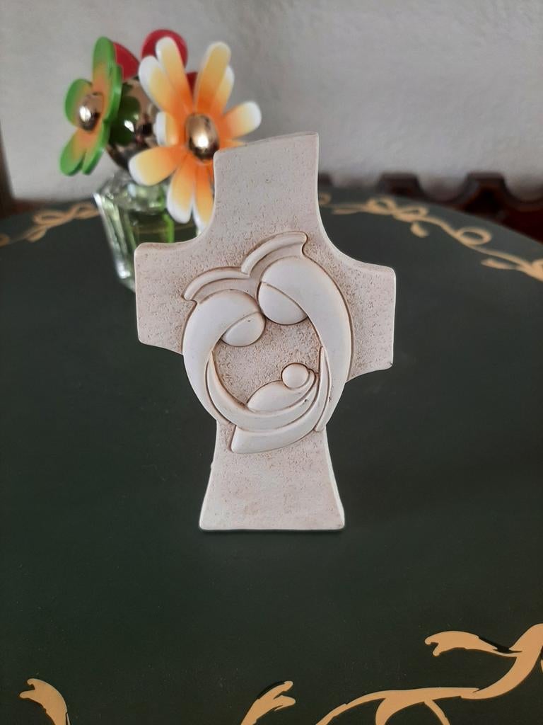 Kruis met Heilige Familie - Religieuze Decoratie, Antiek en Kunst, Antiek | Religie, Ophalen of Verzenden