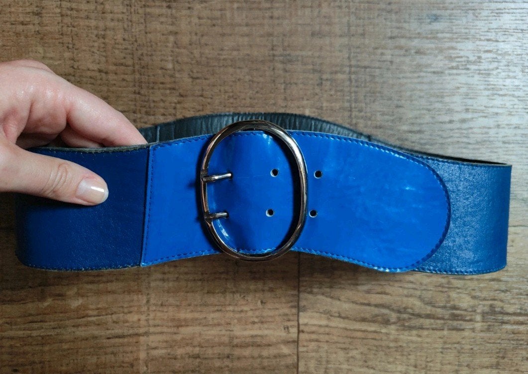 Blauwe vintage riem - brede tailleriem, Overige kleuren, 5 cm of meer, 90 tot 100 cm, Heupriem