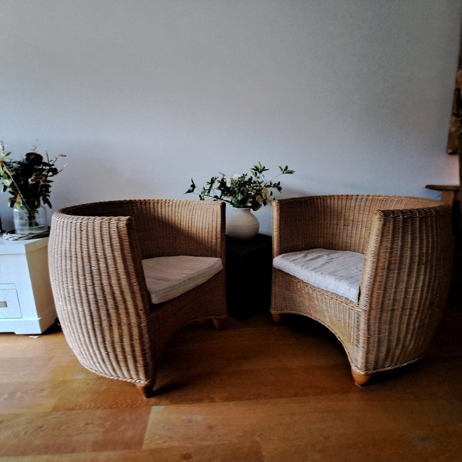 Set van 2 rotan fauteuils met kussens, Ophalen, Twee, Bruin, Bohemian, Natuurlijk, Landelijk