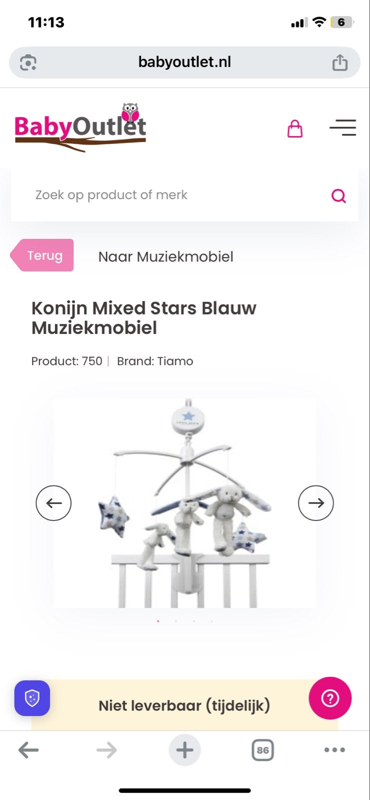 Tiamo Konijn Mixed Stars Blauw Muziekmobiel, Ophalen of Verzenden, Nieuw, Jongen of Meisje