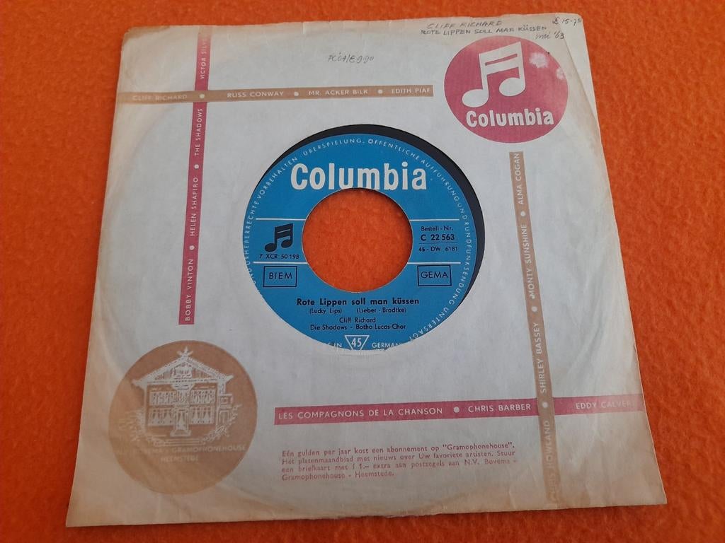 Cliff Richard - Rote Lippen soll man küssen (1963), Gebruikt, Originele persing, 7 inch, Single