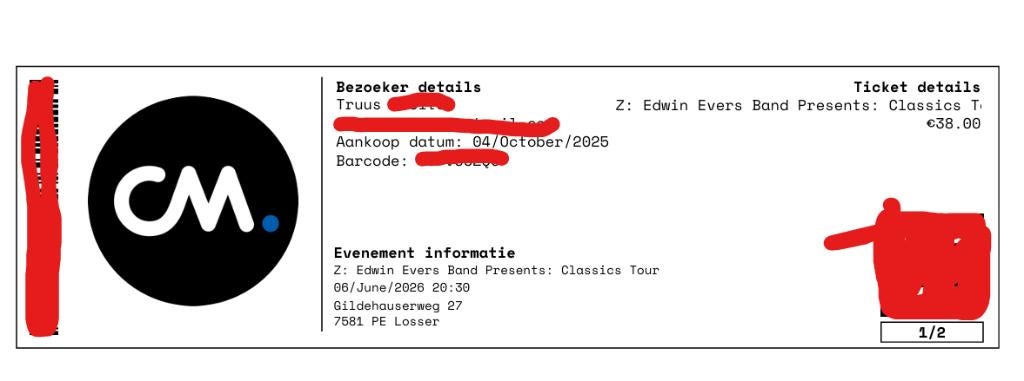 Twee tickets Edwin Evers Band Losser 6 juni, Twee personen, Juni
