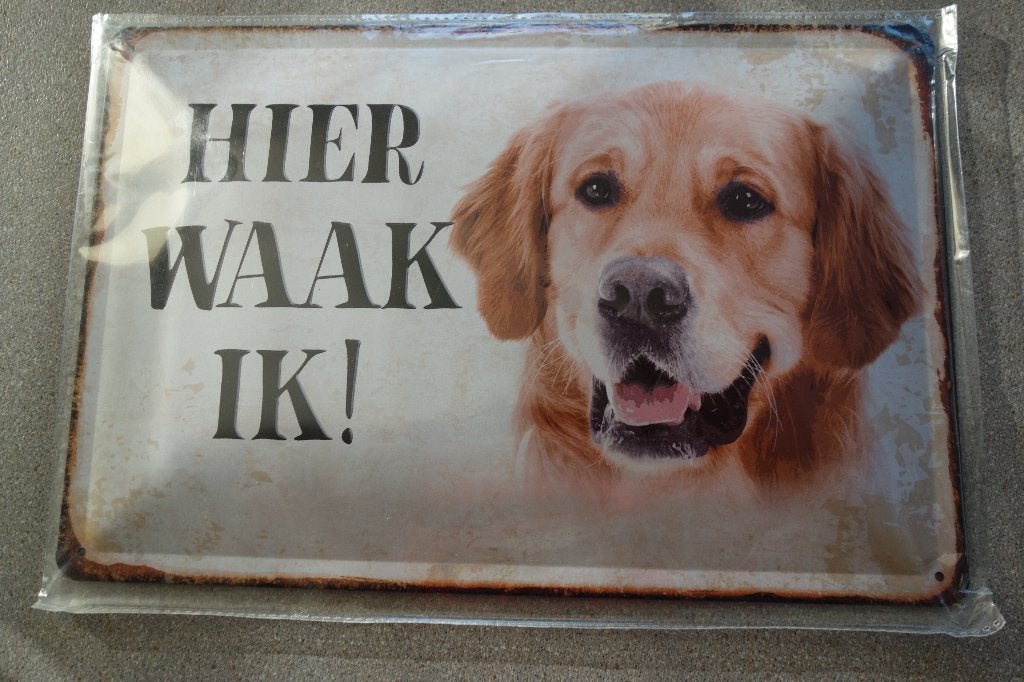 GOLDEN RETRIEVER HOND EN BORD met AFB en TEKST HIER WAAK IK, Ophalen of Verzenden, Nieuw